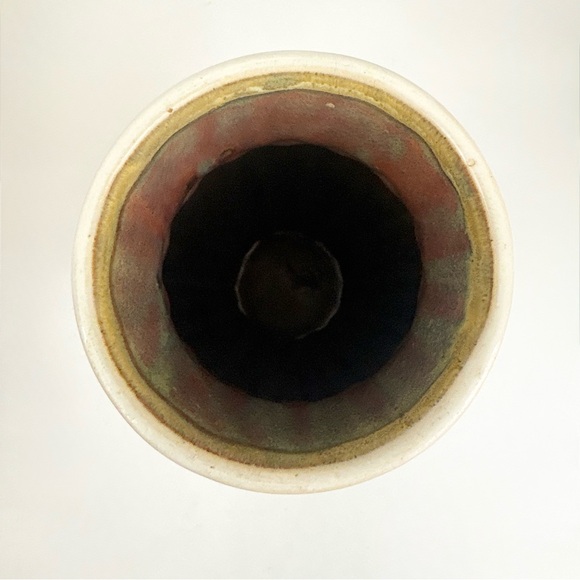 MCM Drip Glaze Off White Brown an Green Pottery Vase Like New - Picture 9 of 12